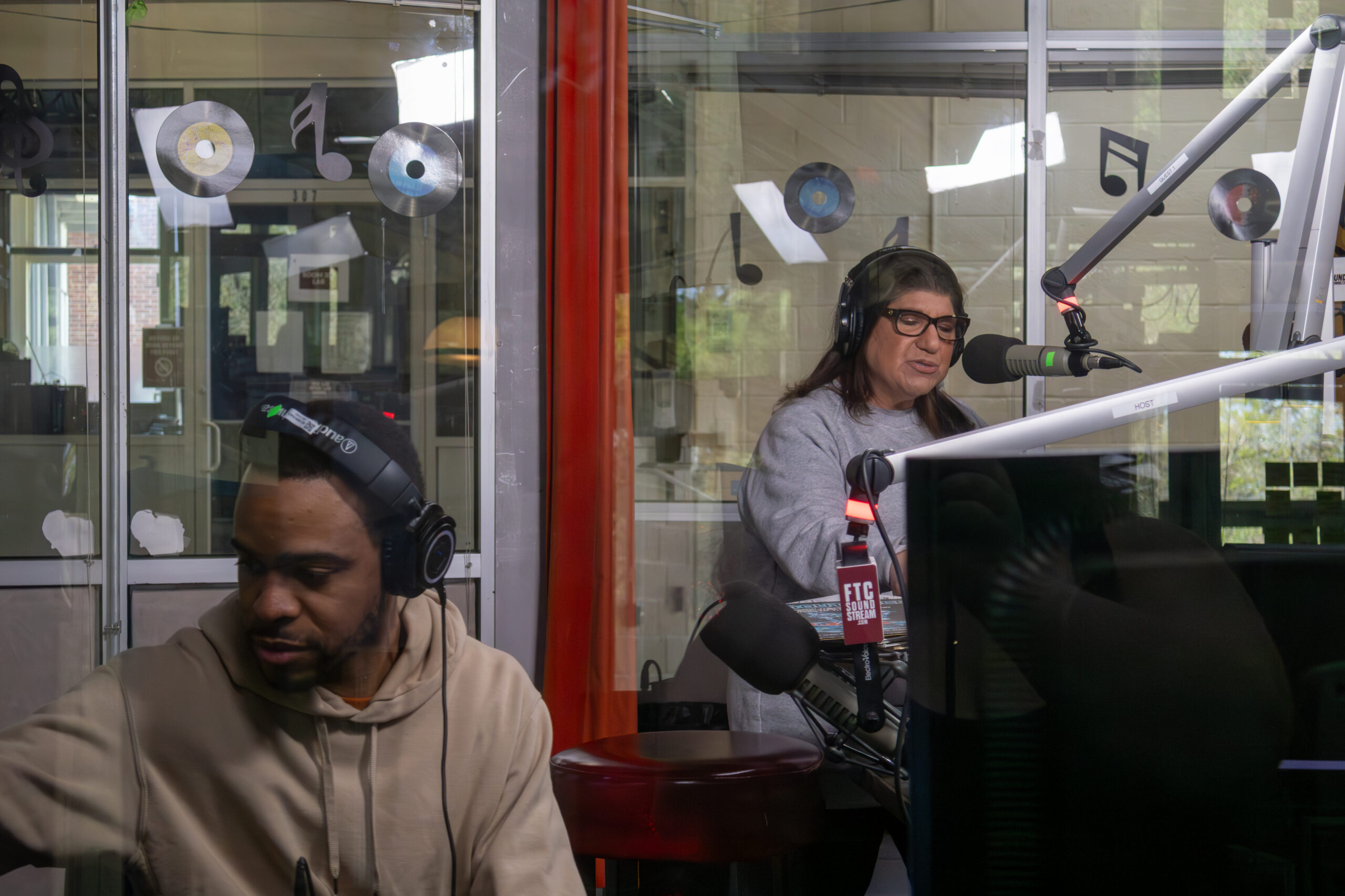 Station managers Andre Doughty (Left) and Jodi Vale (Right) on air